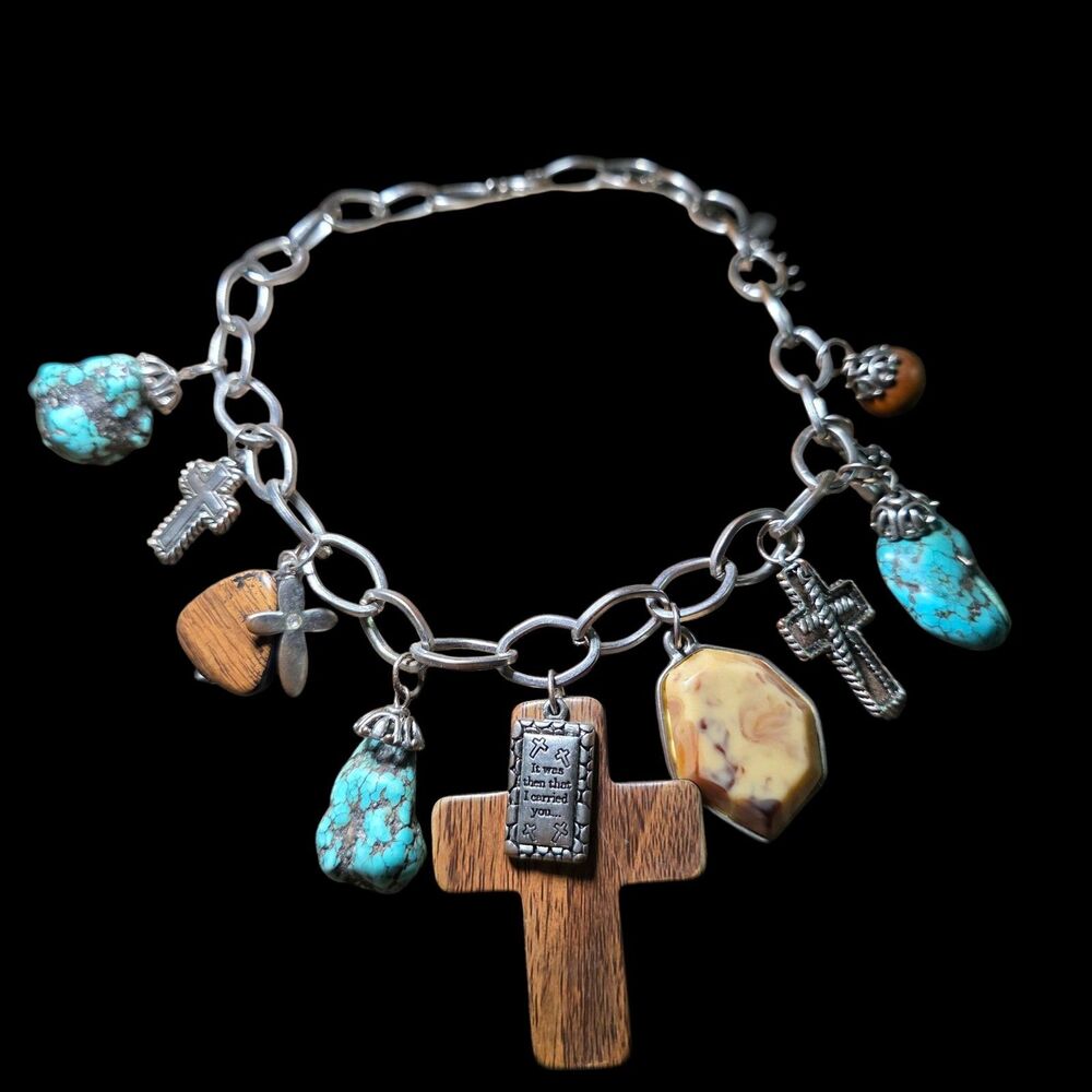 Womens Necklace Silvertone Multiple Cross Charm Faith Encouragement Southwestern